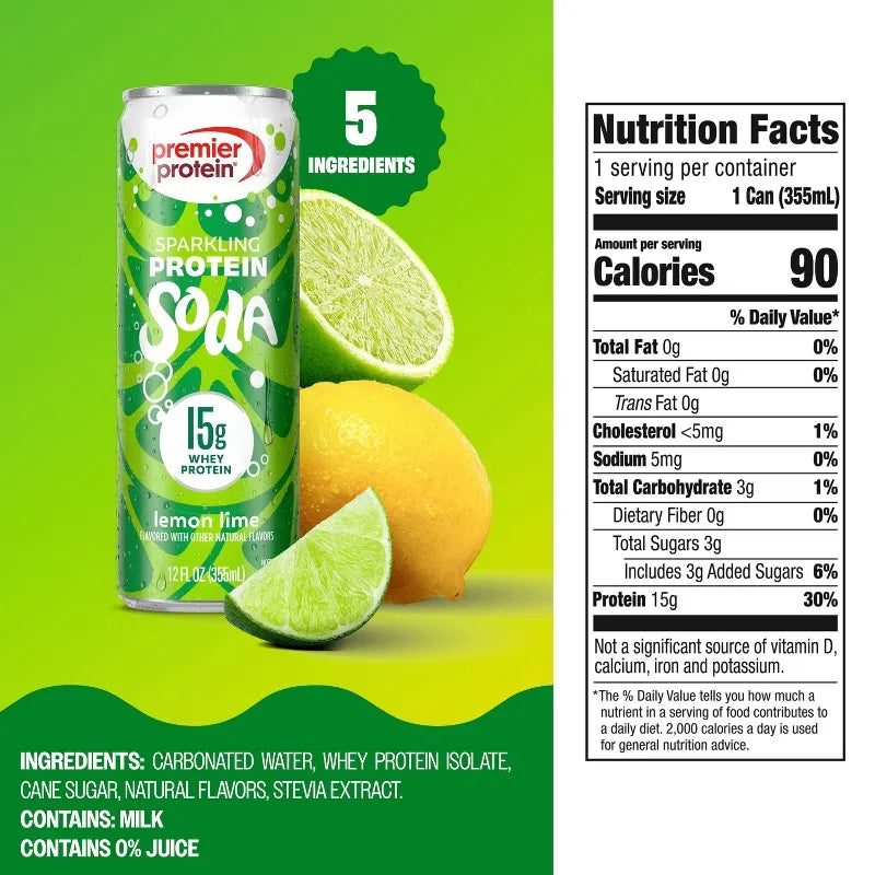 Premier Protein Ready To Drink Lemon Lime Soda Whey Protein Isolate Shakes - 15g Protein - 4pk/12 fl oz